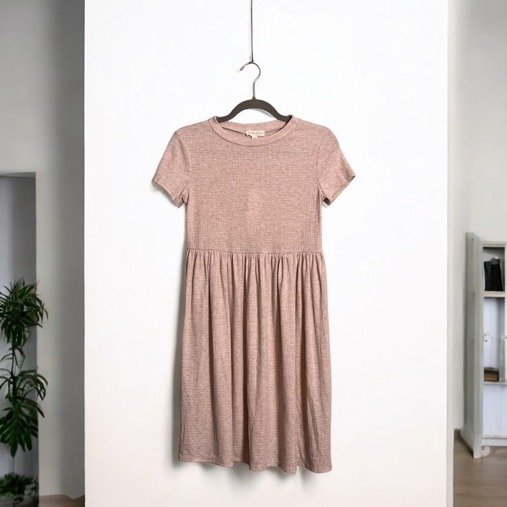 See You Monday - Baby Doll T-Shirt Dress - Tan/Cream - Picture 10 of 11